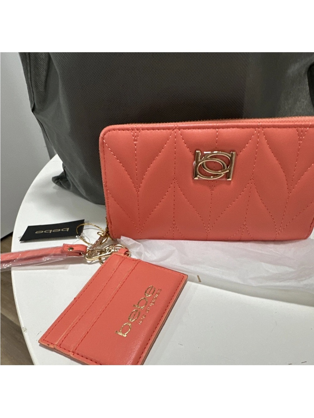 bebe Coral Quilted Zip-Around Wristlet with Matching Card Holder